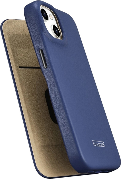 Etui z klapką iCarer Curved Edge Real Cowhide Premium Leather Folio Case do Apple iPhone 14 Plus Blue (WMI14220715-BU) - obraz 8
