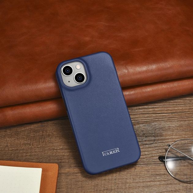 Etui z klapką iCarer Curved Edge Real Cowhide Premium Leather Folio Case do Apple iPhone 14 Plus Blue (WMI14220715-BU) - obraz 18