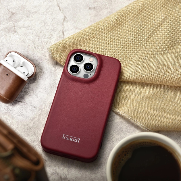 Чохол-книжка iCarer Curved Edge Oil Wax Real Leather Folio Case для Apple iPhone 14 Pro Max Red (WMI14220716-RD) - зображення 19