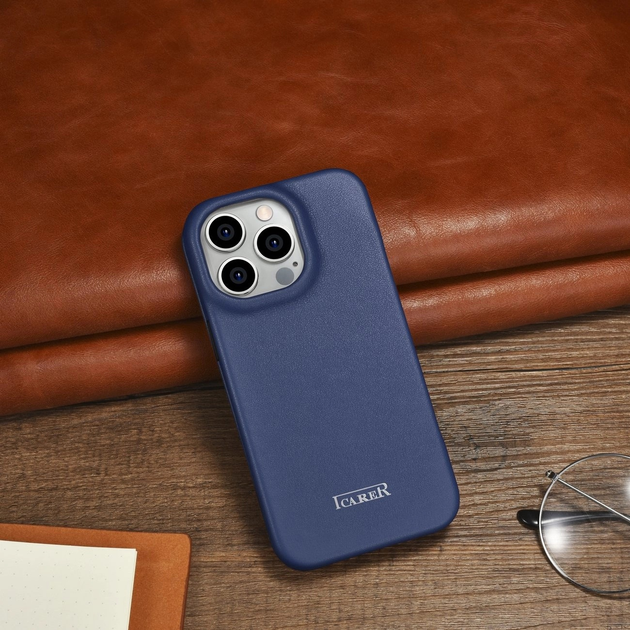Etui z klapką iCarer Curved Edge Oil Wax Real Leather Folio Case do Apple iPhone 14 Pro Max Blue (WMI14220716-BU) - obraz 18