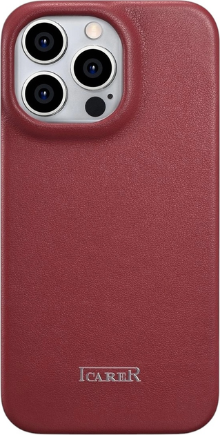 Etui z klapką iCarer Curved Edge Real Cowhide Premium Leather Folio Case do Apple iPhone 14 Pro Red (WMI14220714-RD) - obraz 3
