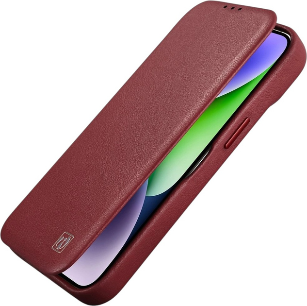Etui z klapką iCarer Curved Edge Real Cowhide Premium Leather Folio Case do Apple iPhone 14 Pro Red (WMI14220714-RD) - obraz 8