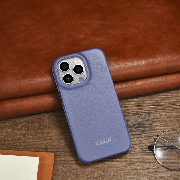 Etui z klapką iCarer Curved Edge Real Cowhide Premium Leather Folio Case do Apple iPhone 14 Pro Light Purple (WMI14220714-LP) - obraz 18