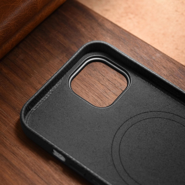 Панель iCarer Litchi Premium Leather Magsafe Back Case для Apple iPhone 14 Black (WMI14220709-BK) - зображення 16