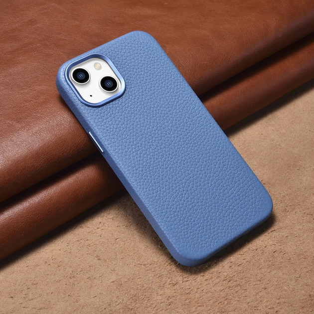 Etui iCarer Litchi Premium Leather Magsafe Back Case do Apple iPhone 14 Light Blue (WMI14220709-LB) - obraz 14