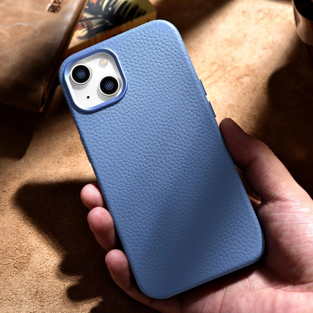 Etui iCarer Litchi Premium Leather Magsafe Back Case do Apple iPhone 14 Light Blue (WMI14220709-LB) - obraz 16