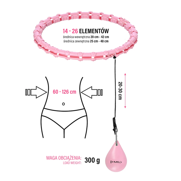 Hula-hop plus size light pink z wypustkami i obciążnikiem HMS HHW11 (5907695553529) - obraz 14