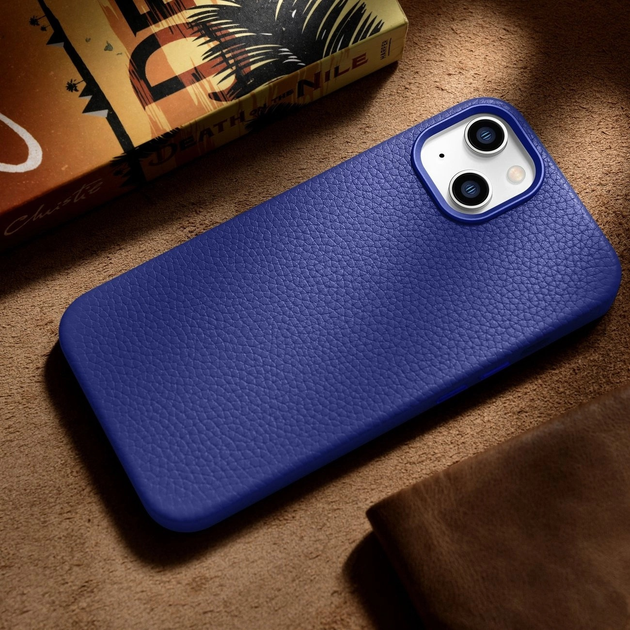 Панель iCarer Litchi Premium Leather Magsafe Back Case для Apple iPhone 14 Plus Dark Blue (WMI14220711-DB) - зображення 14