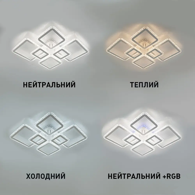 Управляемая светодиодная люстра Esllse OVAL ICE RGB 120W 7S SMART 3000-6500К 10000Лм 960x750x110-WHITE - изображение 4