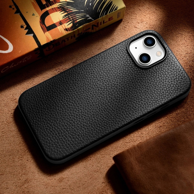 Etui iCarer Litchi Premium Leather Magsafe Back Case do Apple iPhone 14 Plus Black (WMI14220711-BK) - obraz 14