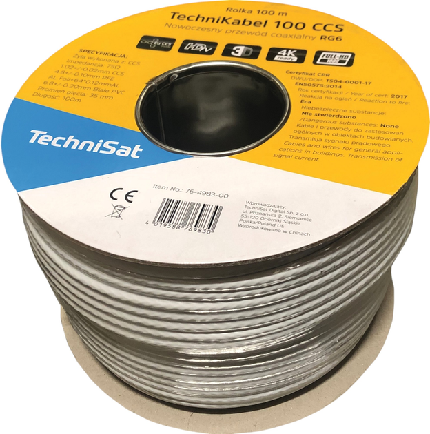 Коаксіальний кабель TechniSat TECHNIKABEL 100 CCS 100 м (76-4983-00a) - зображення 1