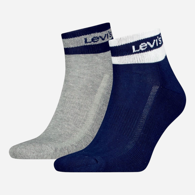 Набір жіночих шкарпеток коротких Levi`s Mid Cut Sport Stripe 2P 35-38 2 пари Темно-синій/Сірий (8720245583381) - зображення 1