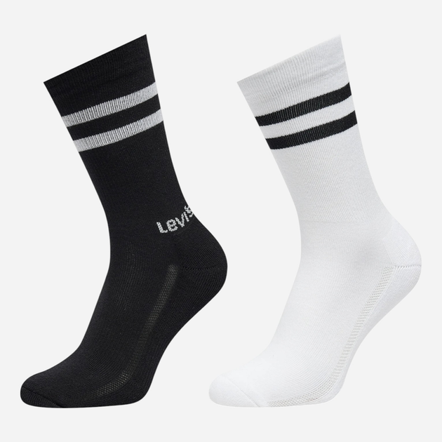 Набір чоловічих шкарпеток високих Levi`s Regular Cut Sport Stripe 2P 39/42 2 пари Білий/Чорний (8720245583183) - зображення 1
