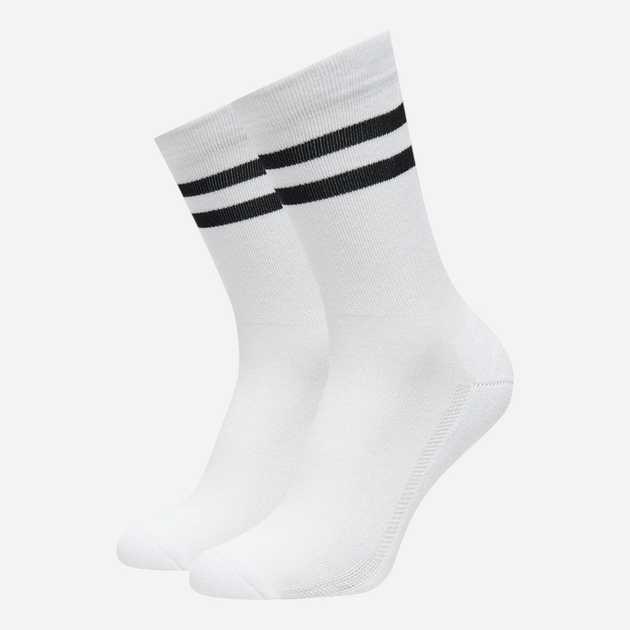 Набір чоловічих шкарпеток високих Levi`s Regular Cut Sport Stripe 2P 43/46 2 пари Білий/Чорний (8720245583190) - зображення 3