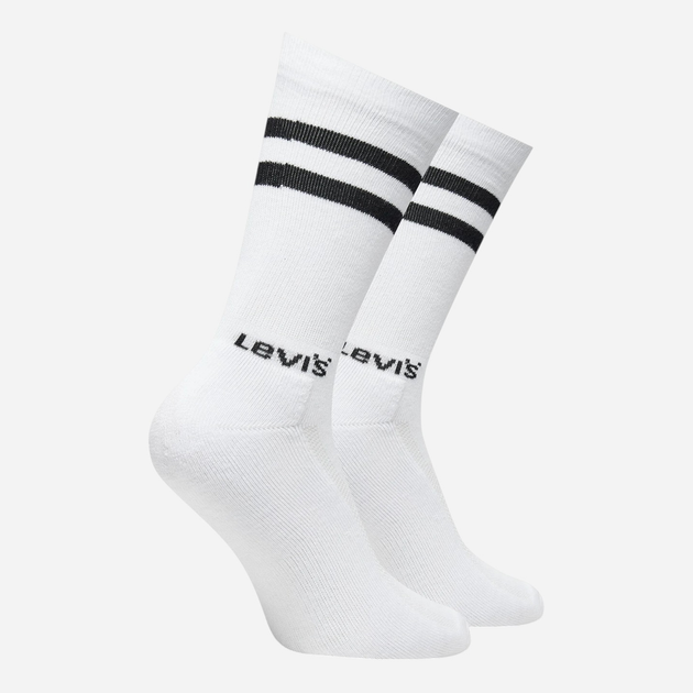 Набір чоловічих шкарпеток високих Levi`s Regular Cut Sport Stripe 2P 39/42 2 пари Білий/Чорний (8720245583183) - зображення 4