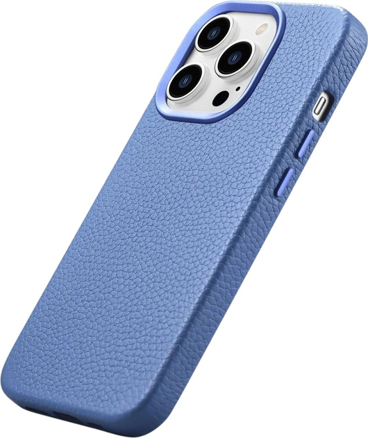 Панель iCarer Litchi Premium Leather Magsafe Back Case для Apple iPhone 14 Pro Light Blue (WMI14220710-LB) - зображення 5