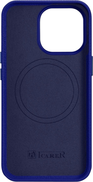 Etui iCarer Litchi Premium Leather Magsafe Back Case do Apple iPhone 14 Pro Max Dark Blue (WMI14220712-DB) - obraz 3