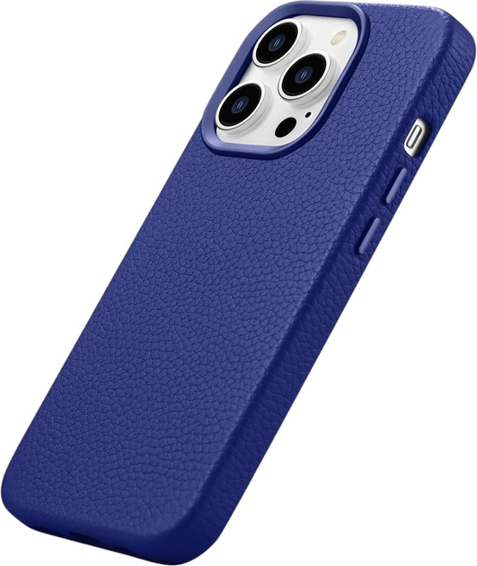Etui iCarer Litchi Premium Leather Magsafe Back Case do Apple iPhone 14 Pro Max Dark Blue (WMI14220712-DB) - obraz 5
