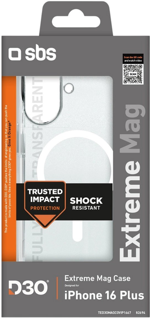 Панель SBS Extreme Mag D3O MagSafe для Apple iPhone 16 Plus Transparent (8018417482694) - зображення 2