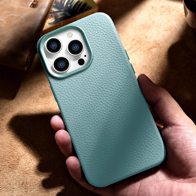 Etui iCarer Litchi Premium Leather Magsafe Back Case do Apple iPhone 14 Pro Max Green (WMI14220712-GN) - obraz 16