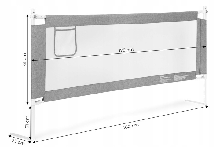 Захисний бар'єр для ліжка EcoToys сірий 180x61x25 см (5905817006458) - зображення 7