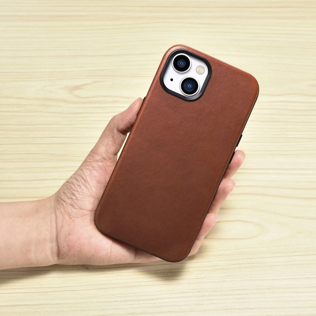 Панель iCarer Oil Wax Premium Leather Magsafe Back Case для Apple iPhone 14 Plus Retro Brown (WMI14220703-RB) - зображення 11