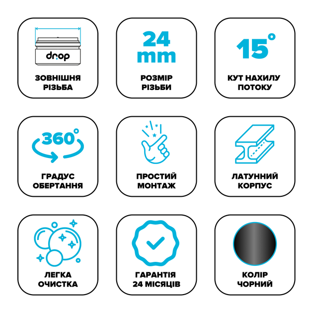 Поворотный адаптер 360° DROP CL360-BL для смесителя - Угол наклона 15°, внешняя М 24мм - изображение 6