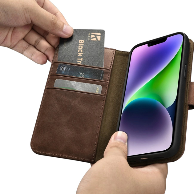 Чохол-книжка iCarer Oil Wax Premium Leather 2in1 Wallet Case з RFID для Apple iPhone 14 Plus Brown (WMI14220723-BN) - зображення 14