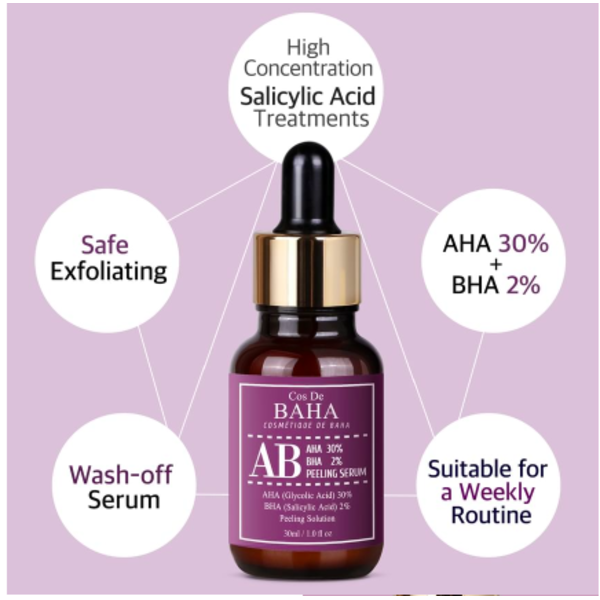 Пилинг для лица Cos De BAHA AHA BHA AB Serum AB с гликолевой кислотой 30% и салициловой кислотой 2% 30 мл - изображение 5