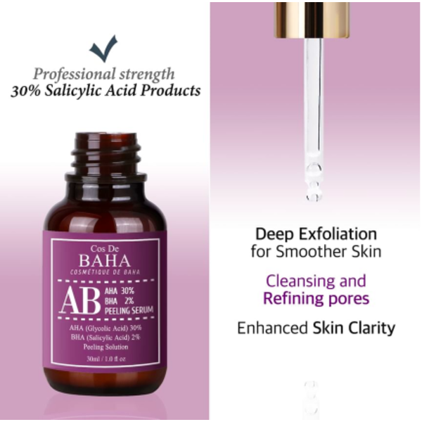 Пилинг для лица Cos De BAHA AHA BHA AB Serum AB с гликолевой кислотой 30% и салициловой кислотой 2% 30 мл - изображение 2