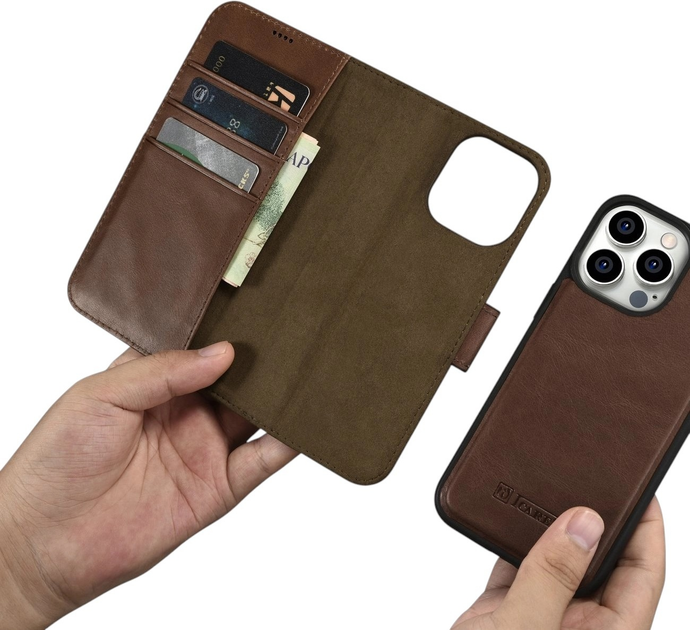 Etui z klapką iCarer Oil Wax Premium Leather 2in1 Wallet Case z RFID do Apple iPhone 14 Pro Max Brown (WMI14220724-BN) - obraz 13