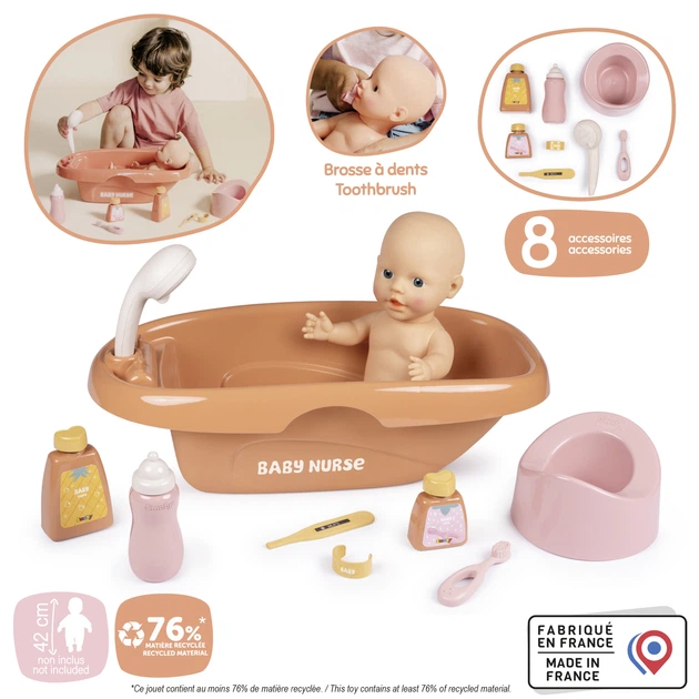 Zestaw do kapieli Smoby Toys Baby Nurse Puder brązujący z akcesoriami 42 cm (7600220383) (3032162203835) - obraz 2