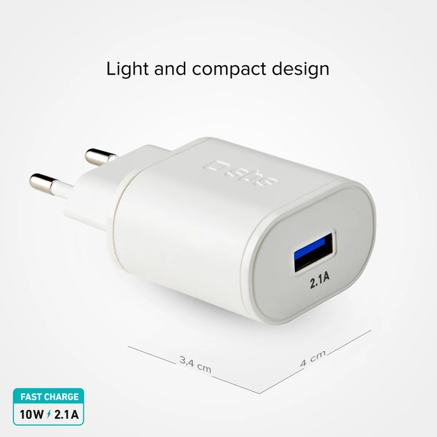 Мережевий зарядний пристрій SBS 10W USB-A White (TETR1USB2AWFAST) - зображення 2
