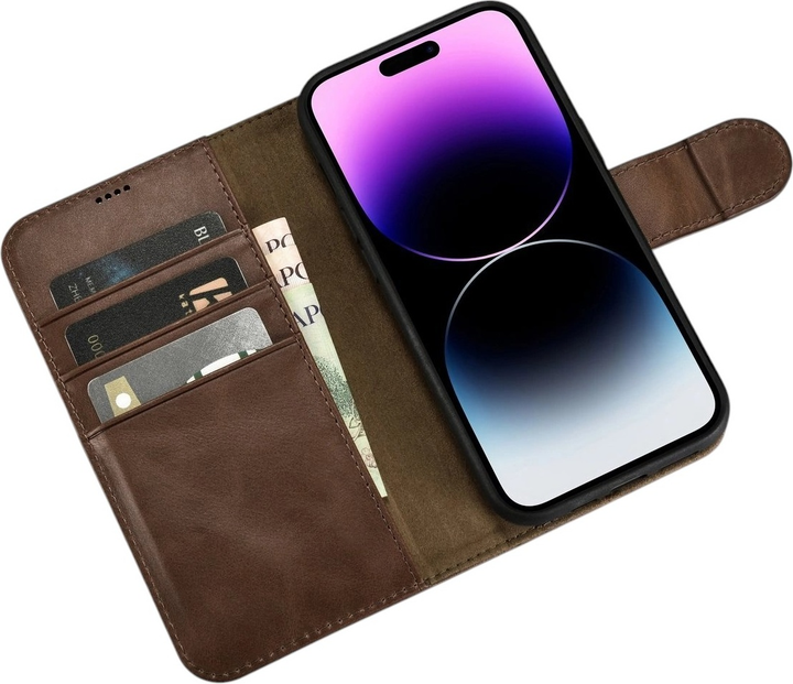 Etui z klapką iCarer Oil Wax Premium Leather 2in1 Wallet Case z RFID do Apple iPhone 14 Pro Brown (WMI14220722-BN) - obraz 4