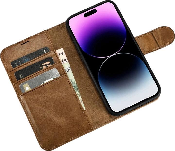 Чохол-книжка iCarer Oil Wax Premium Leather 2in1 Wallet Case з RFID для Apple iPhone 14 Pro Camel Tan (WMI14220722-TN) - зображення 4