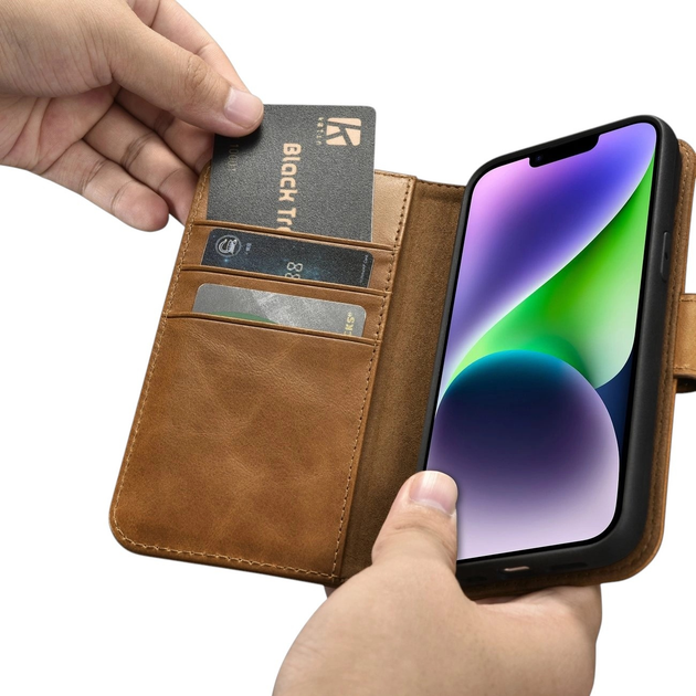 Чохол-книжка iCarer Oil Wax Premium Leather 2in1 Wallet Case з RFID для Apple iPhone 14 Camel Tan (WMI14220721-TN) - зображення 14