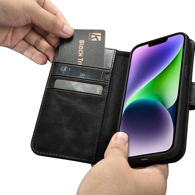 Чохол-книжка iCarer Oil Wax Premium Leather 2in1 Wallet Case з RFID для Apple iPhone 14 Black (WMI14220721-BK) - зображення 14