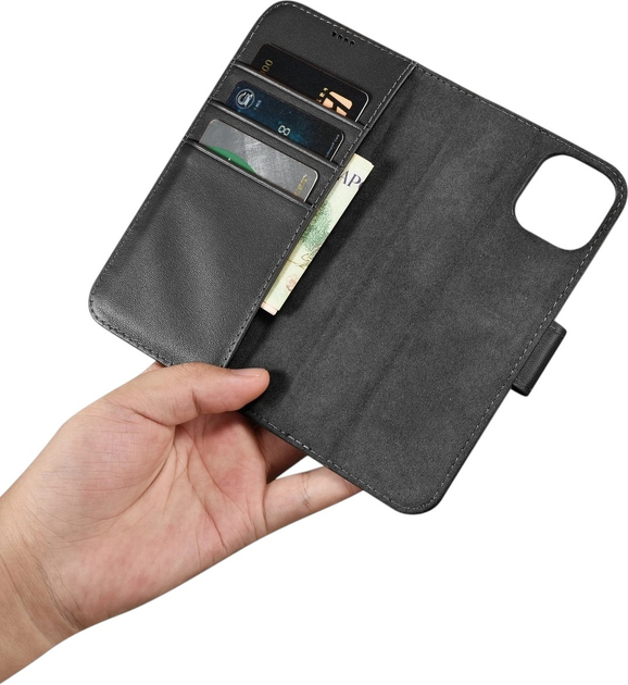 Etui z klapką iCarer Real Cowhide Premium Leather 2in1 Wallet Case z RFID do Apple iPhone 14 Plus Black (WMI14220727-BK) - obraz 14