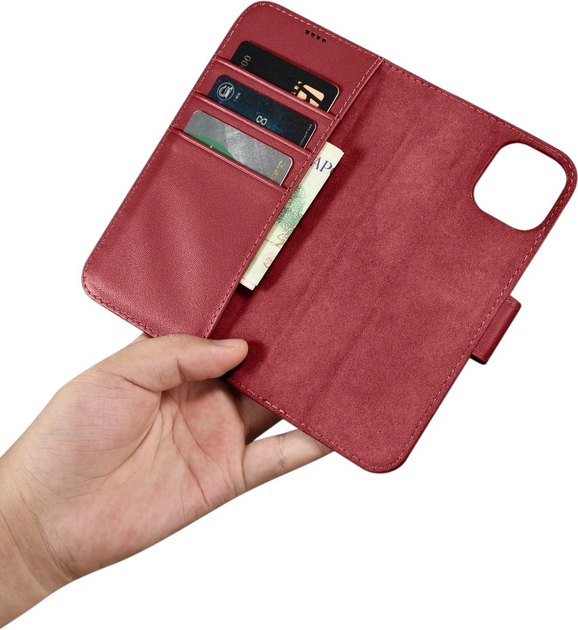 Etui z klapką iCarer Real Cowhide Premium Leather 2in1 Wallet Case z RFID do Apple iPhone 14 Plus Red (WMI14220727-RD) - obraz 14