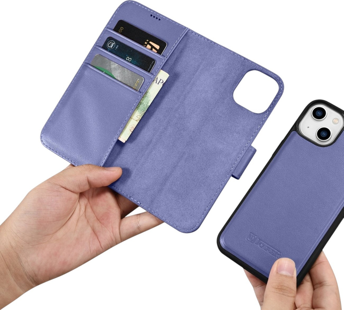 Etui z klapką iCarer Real Cowhide Premium Leather 2in1 Wallet Case z RFID do Apple iPhone 14 Plus Light Purple (WMI14220727-LP) - obraz 15
