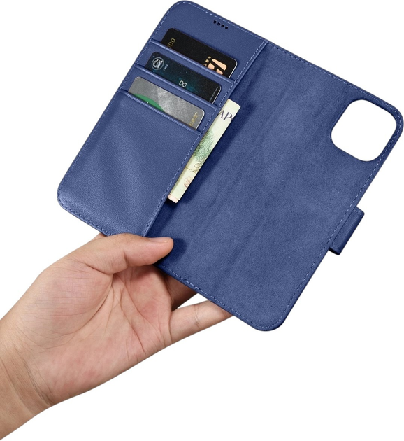 Чохол-книжка iCarer Real Cowhide Premium Leather 2in1 Wallet Case з RFID для Apple iPhone 14 Plus Blue (WMI14220727-BU) - зображення 16