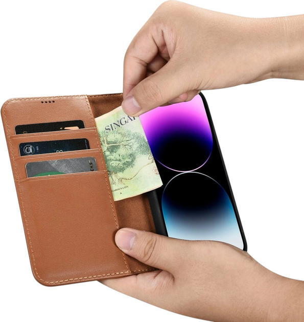 Etui z klapką iCarer Real Cowhide Premium Leather 2in1 Wallet Case z RFID do Apple iPhone 14 Pro Max Brown (WMI14220728-BN) - obraz 13