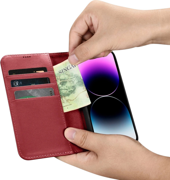 Чохол-книжка iCarer Real Cowhide Premium Leather 2in1 Wallet Case з RFID для Apple iPhone 14 Pro Max Red (WMI14220728-RD) - зображення 13