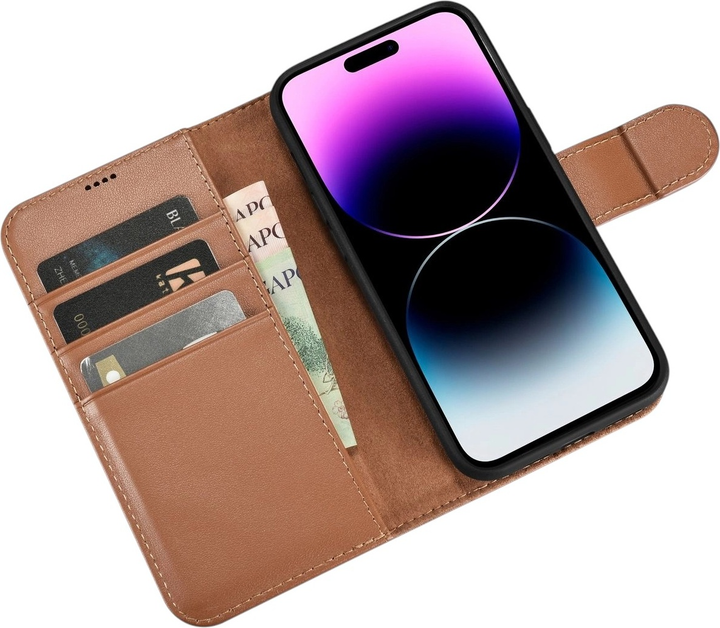 Etui z klapką iCarer Real Cowhide Premium Leather 2in1 Wallet Case z RFID do Apple iPhone 14 Pro Brown (WMI14220726-BN) - obraz 4