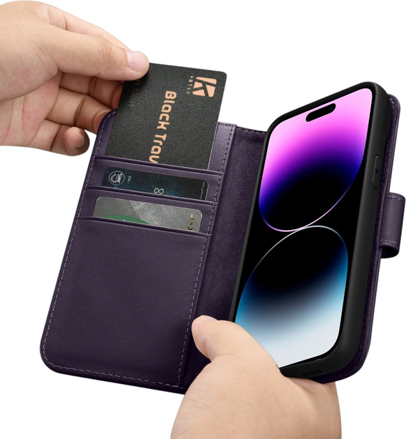 Чохол-книжка iCarer Real Cowhide Premium Leather 2in1 Wallet Case з RFID для Apple iPhone 14 Pro Dark Purple (WMI14220726-DP) - зображення 16