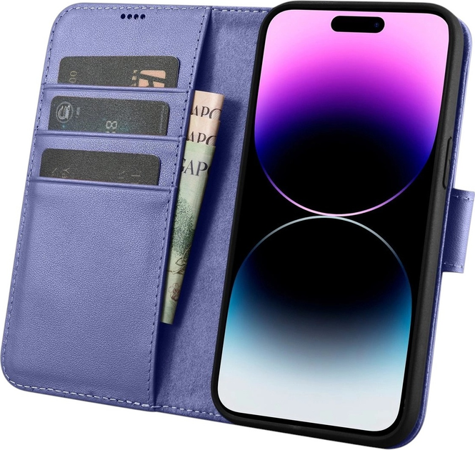 Чохол-книжка iCarer Real Cowhide Premium Leather 2in1 Wallet Case з RFID для Apple iPhone 14 Pro Light Purple (WMI14220726-LP) - зображення 3