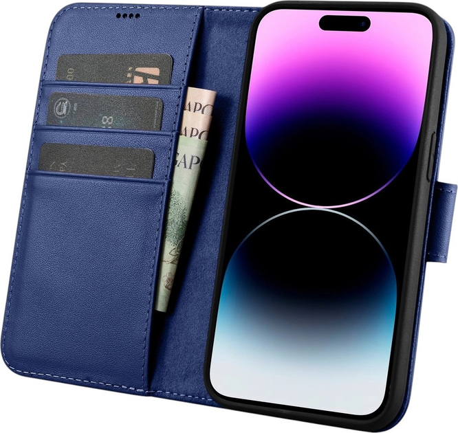 Чохол-книжка iCarer Real Cowhide Premium Leather 2in1 Wallet Case з RFID для Apple iPhone 14 Pro Blue (WMI14220726-BU) - зображення 3