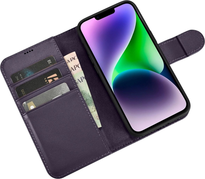Чохол-книжка iCarer Real Cowhide Premium Leather 2in1 Wallet Case з RFID для Apple iPhone 14 Dark Purple (WMI14220725-DP) - зображення 4