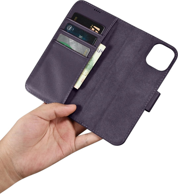 Чохол-книжка iCarer Real Cowhide Premium Leather 2in1 Wallet Case з RFID для Apple iPhone 14 Dark Purple (WMI14220725-DP) - зображення 15