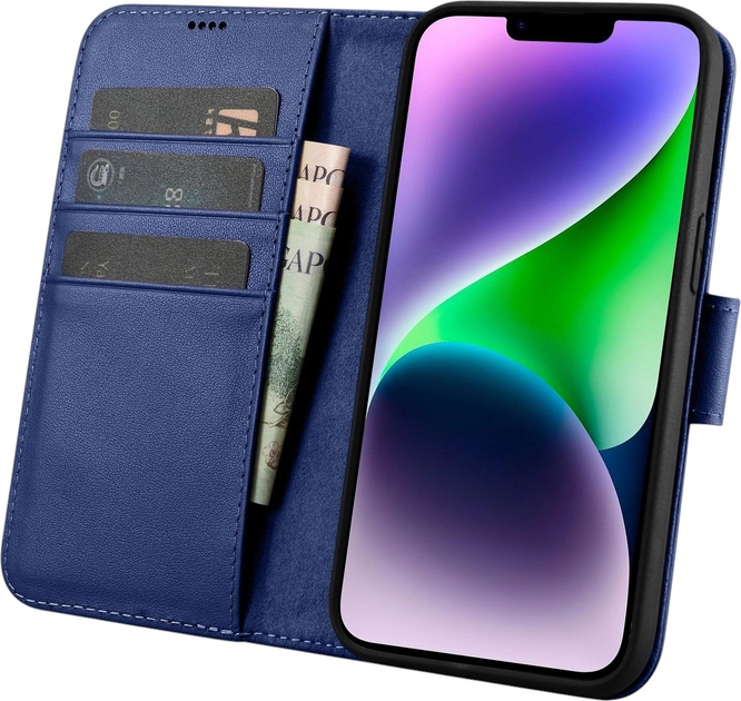 Чохол-книжка iCarer Real Cowhide Premium Leather 2in1 Wallet Case з RFID для Apple iPhone 14 Blue (WMI14220725-BU) - зображення 3